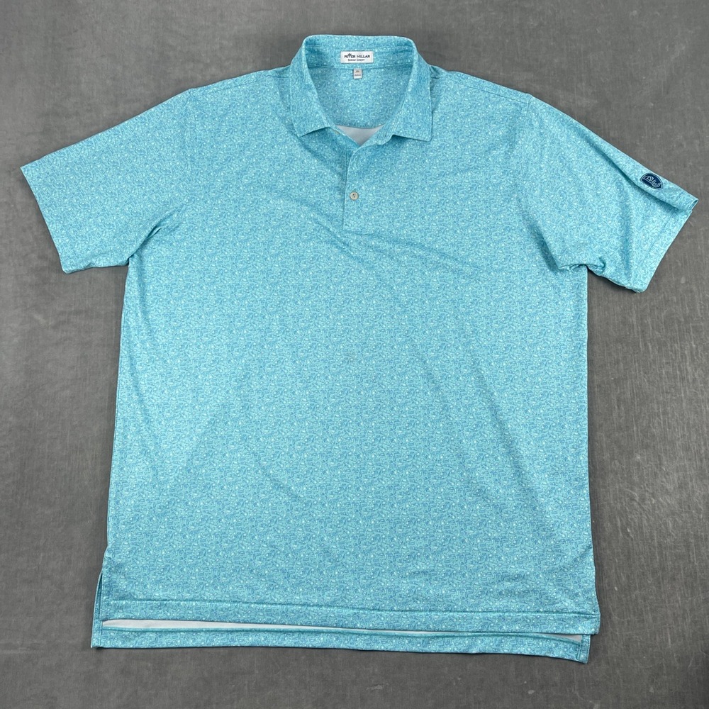 Peter Millar Mens XL Light Blue Summer Comfort Polo Shirt Graphic Print Golf